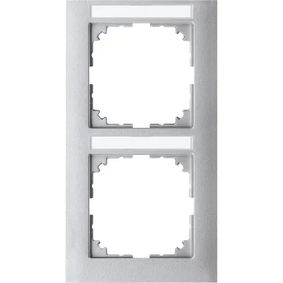 Merten Rahmen 2-fach MEG4022-3660 | Abdeckrahmen M-Pure | Beschriftungsfeld | vertikal | Kunststoff matt | aluminium