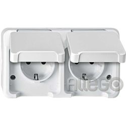 Merten SCHUKO-Doppel-Steckdose lichtgrau, mit B MEG2320-8029