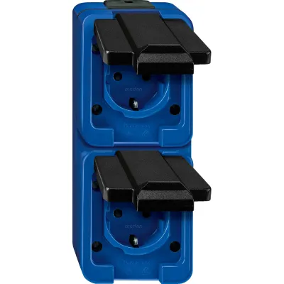 Merten SCHUKO Doppelsteckdose 229286 | 2-fach | Aufputz | schlagfest | IP44 | senkrecht | Schraubklemme | blau