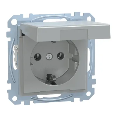 Merten SCHUKO-Steckdose MEG2311-0460 | Unterputz | Klappdeckel | IP20 | Steckklemmen | Thermoplast matt | Aluminium