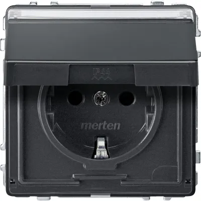 Merten SCHUKO-Steckdose MEG2312-7214 | Unterputz | Klappdeckel | Schriftfeld | QuickFlex kompatibel | IP44 | anthrazit