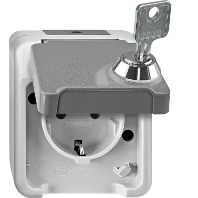 Merten SCHUKO-Steckdose MEG2422-8029 | abschließbar | 1-fach | Aufputz | IP44 | Klappdeckel | grau | Thermoplast