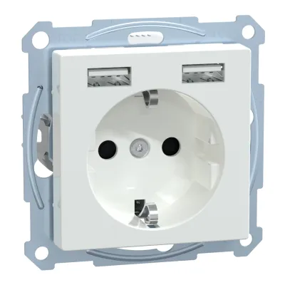 Merten Schuko Steckdose MEG2366-0325 | 2x USB-A 2,4A Ladegerät | Unterputz | erhöhter Berührungsschutz | Weiß