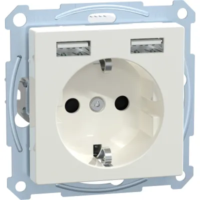 Merten SCHUKO Steckdose | 2x USB-A 2,4A | Unterputz | erhöhter Berührungsschutz | polarweiß