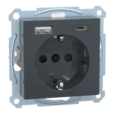 Merten Schuko Steckdose MEG2367-0414 | USB-A & USB-C Ladegerät | Unterputz | 1-fach | anthrazit | System M | 16A