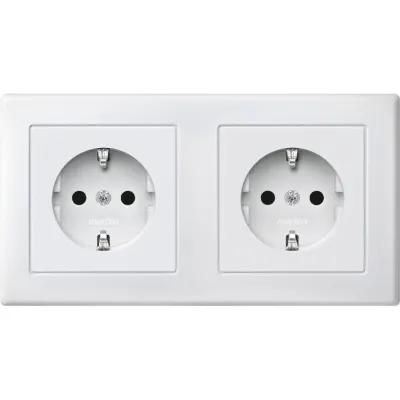 Merten SCHUKO Doppel-Steckdose MEG2328-1519 | 2-fach UP | Berührungsschutz | Steckklemme | matt | polarweiß