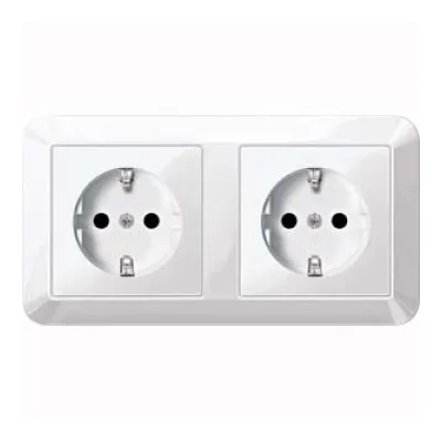 Merten SCHUKO Doppelsteckdose MEG2328-1019 | 2-fach Unterputz | Berührungsschutz | Steckklemmen | polarweiß glänzend