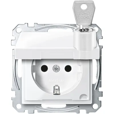 Merten SCHUKO-Steckdose MEG2315-0319 | Unterputz | Kinderschutz | abschließbarer Klappdeckel | QuickFlex | polarweiß