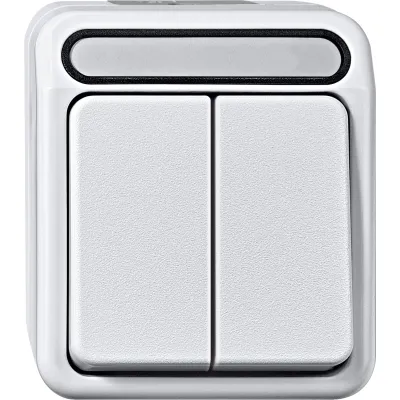 Merten Serienschalter 1-polig MEG3115-8019 | Aufputz IP44 | 2-fach Wippe | Steckklemmen | Kunststoff matt | polarweiß