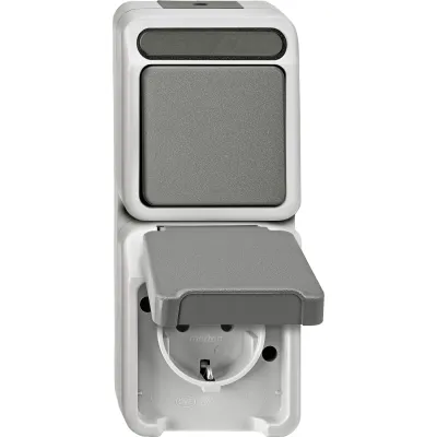Merten Steckdosen-Schalter-Kombi MEG3495-8029 | IP44 | vertikal | 16A | lichtgrau