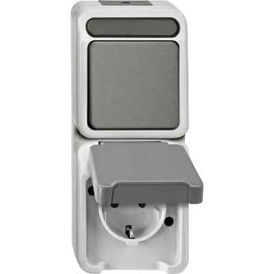 Merten Steckdosen-Schalter-Kombi MEG3495-8029 | IP44 | vertikal | 16A | lichtgrau