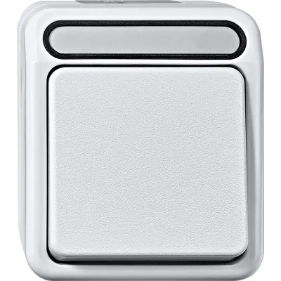 Merten Taster MEG3150-8019 | Aufputz | 1-polig | IP44 | Feuchtraum | Wipptaster weiß | mit Beschriftungsfeld