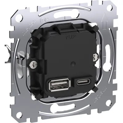 Merten USB-Ladegerät MEG4366-0120 | 2 Ports (USB-A & USB-C) | 45W Power Delivery | Unterputz | IP20 | System M