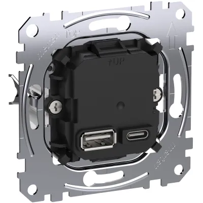 Merten USB-Ladegerät MEG4366-0120 | 2 Ports (USB-A & USB-C) | 45W Power Delivery | Unterputz | IP20 | System M