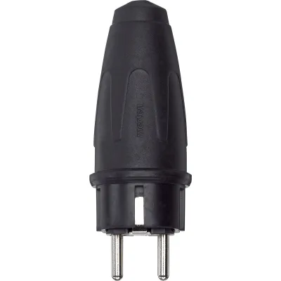 Merten Vollgummi-Schuko-Stecker 123851 | 16A 250V | IP44 spritzwassergeschützt | Schraubklemme | Gummi | schwarz