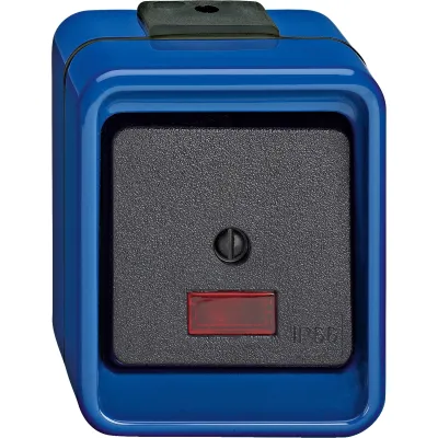 Merten Wipptaster 375975 | Schließer 1-polig | Aufputz | Rückmeldekontakt | IP66 | schlagfest | Kunststoff | blau