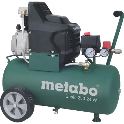 Metabo Kompressor Basic 250-24 W | 601533000 | 1,5 kW | 8 bar | 24 l Kessel | ölbetrieben | mobil | Schwarz/Grün