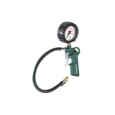 Metabo Druckluft Reifenfüllmessgerät RF 60 | 0-12 bar Manometer gummiert | 35cm Schlauch | EURO/ARO/ISO Stecknippel