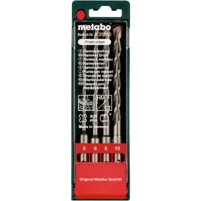 Metabo Bohrer-Set SDS-plus 4-tlg. | Ø 5/6/8/10 mm | Hartmetall | Für Beton, Mauerwerk, Naturstein