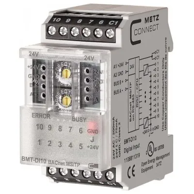 METZ CONNECT I/O-Modul BMT-DI10 1108811319 | BACnet MS/TP | 10 digitale Eingänge | 0–24V AC/DC | REG-Montage | IP20