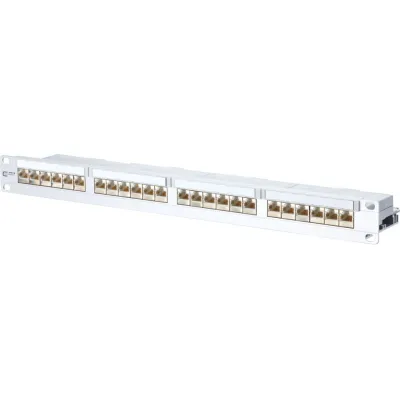 Metz Connect Patchpanel 24-Port | E-DAT C6 MP24 modular | Cat.6 RJ45 geschirmt | 1HE 19 Zoll | Aluminium silber