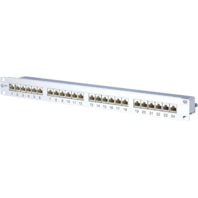 Metz Connect Patchpanel 24-Port E-DAT C6A TN EDATC6A-MP24 | RJ45 geschirmt | 1HE | 19 Zoll | LSA | Aluminium Silber