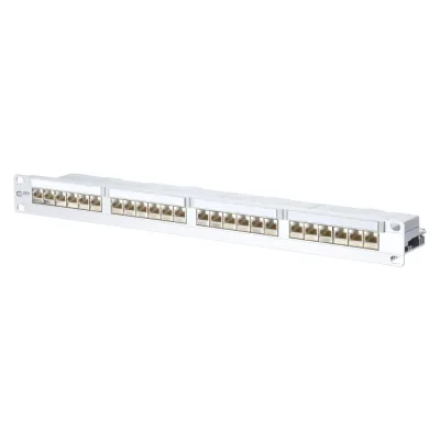 Metz Connect Patchpanel 24-Port E-DAT C6A TN EDATC6A-MP24-mod | Cat.6A | RJ45 geschirmt | 1HE | 19 Zoll | LSA | weiß