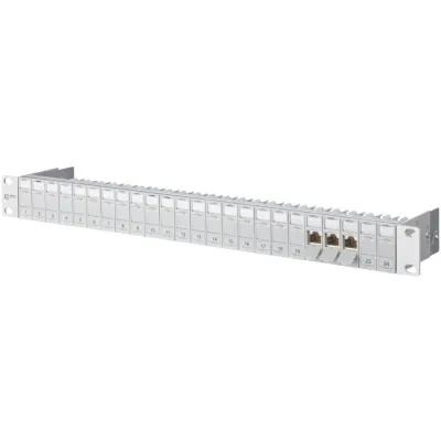 Metz Connect Patchpanel TN E-DATmod MP24 | 24-Port RJ45 Cat.6A | 19 Zoll 1HE | geschirmt | grau RAL7035