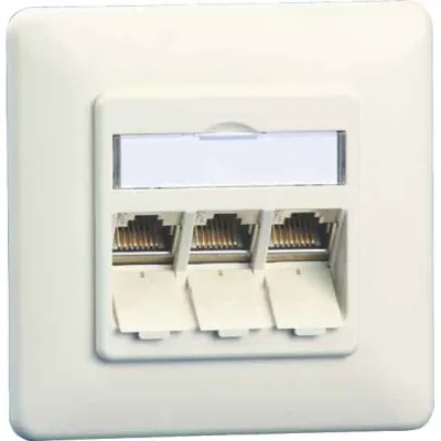 Metz Connect Anschlussdose Unterputz C6Amod-3UP-180rw | Cat.6A RJ45 3-fach | PoE+ | geschirmt | schräg | reinweiß