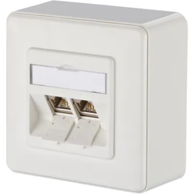 Metz Connect Anschlussdose TN E-DATmod-2AP-rws | Cat 6A 2x RJ45 | Aufputz | geschirmt | schräg | Staubschutz | reinweiß