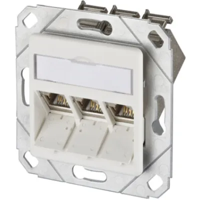Metz Connect Anschlussdose Cat.6A 3xRJ45 | Unterputz | geschirmt | IDC | schräger Auslass | reinweiß RAL 9010
