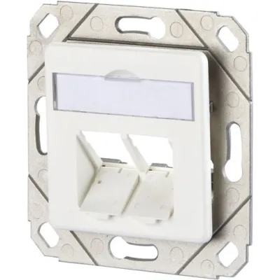 Metz Connect Anschlussdose leer TN E-DATmod2Upk-rws | 2-fach | UP | C6Amodul 180° | Textfeld | Staubschutz | reinweiß