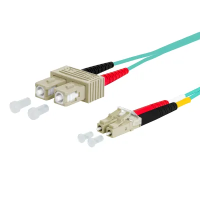 METZ CONNECT LWL Patchkabel 151J1EOJO10E | OM3 Duplex 50/125µm | SC-Duplex auf LC-Duplex | 1m | halogenfrei | türkis