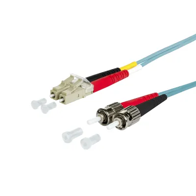 METZ CONNECT LWL Patchkabel 1m | OM3 Duplex 50/125 µm | LC-Duplex auf ST | biegeunempfindlich | halogenfrei | türkis