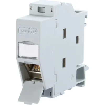 Metz Connect Hutschienenmodul TN E-DATmod-REGplus | Cat.6A 1x RJ45 | Tragschienenadapter | PoE | 10 Gbit | Kunststoff