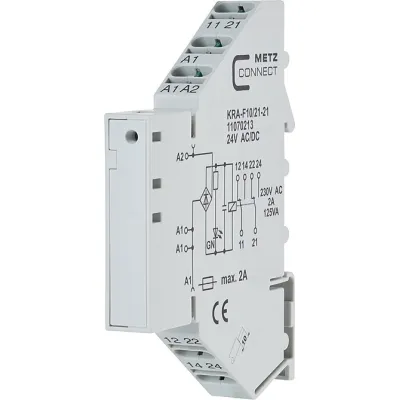 METZ CONNECT Koppelbaustein KRA-F10/21-21 24V AC/DC | 2 Wechsler | Push-In | LED | IP20 | 11,2x88x60mm