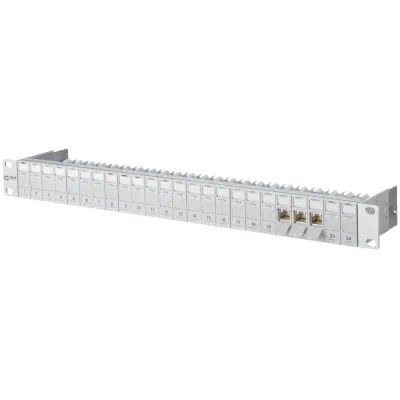 METZ CONNECT Patchpanel C6Amodul 24Port 130B11P0-E-90 | RJ45 Cat.6A geschirmt | 19 Zoll 1HE | 10Gbit | grau RAL7035