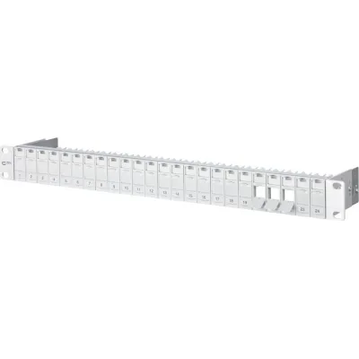 Metz Connect Patchfeld 24 Port TN MPP24-7035-leer | 19 Zoll 1HE | geschirmt | Aluminium | RAL 7035 grau