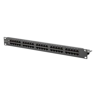 METZ CONNECT Patchpanel 130886-0203-E | 19 Zoll 1HE | 50 Port RJ45 Cat.3 | LSA | Stahlblech | schwarz RAL9005