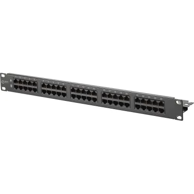 METZ CONNECT Patchpanel 130886-0203-E | 19 Zoll 1HE | 50 Port RJ45 Cat.3 | LSA | Stahlblech | schwarz RAL9005