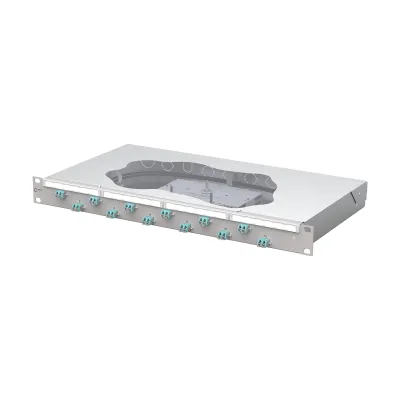 METZ CONNECT Patchpanel 1504557712-F | LWL 19 Zoll 1HE | 12x LC-Duplex | OM3 50/125 | mit Pigtails | grau RAL7035