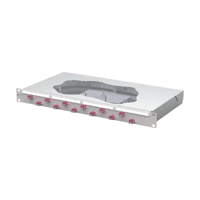 METZ CONNECT Patchpanel 1504577512-F | 19 Zoll 1HE | 12x LC-Duplex | OM4 Multimode 50/125 | mit Pigtails | grau RAL 7035