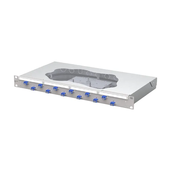 METZ CONNECT Patchpanel 1504597412-F | 19 Zoll 1HE | 12x LC-Duplex Singlemode OS2 | splice mit Pigtails | grau RAL 7035