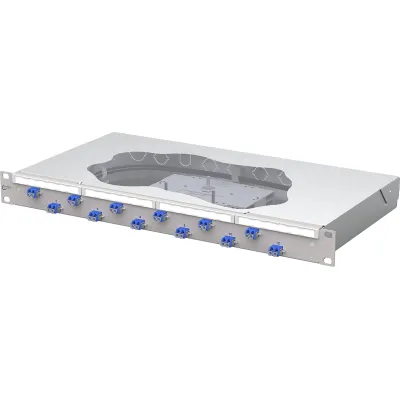 METZ CONNECT Patchpanel 1504597412-F | 19 Zoll 1HE | 12x LC-Duplex Singlemode OS2 | splice mit Pigtails | grau RAL 7035