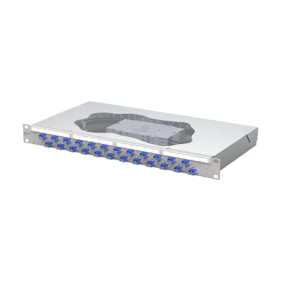 METZ CONNECT Patchpanel 1504597424-E | 19 Zoll 1HE | 24x LC-Duplex OS2 Singlemode | splice | mit Pigtails | grau RAL7035