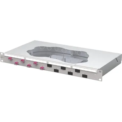 METZ CONNECT Patchfeld 1504577506-F | 19 Zoll 1HE | 6x LC-Duplex Kupplungen | 12x OM4 Multimode Pigtails | grau RAL7035