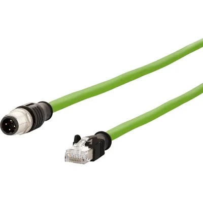 METZ CONNECT Ethernet Kabel Cat5e | M12 D-kodiert auf RJ45 | geschirmt | PUR | 5m | schleppkettenfähig | grün