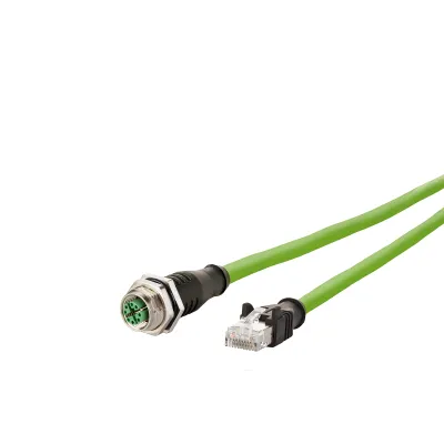 METZ CONNECT Patchkabel 142M2X25030 | Cat6A SF/UTP | M12 auf RJ45 | 3m | IP65 | halogenfrei | flammwidrig | grün