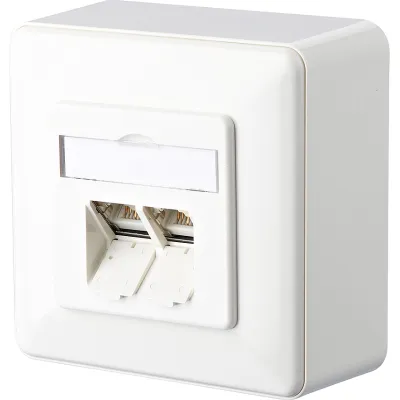 METZ CONNECT Anschlussdose Cat6 1307380002-I | 2x RJ45 geschirmt | Aufputz | LSA | Kanaleinbau | schräg | RAL9010