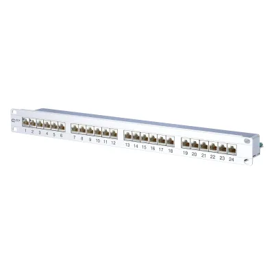 METZ CONNECT Patchpanel 1HE 24-Port Cat.6A 130855C-E | RJ45 geschirmt | LSA Anschluss | 19 Zoll | Aluminium Silber